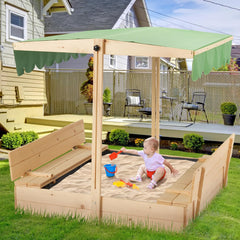 EROMMY Kids Sandbox with Cover,Height Adjustable Roof,for Aged 3-8, with Sand Protection Liner, for Backyard, Beach, Lawn-Erommy