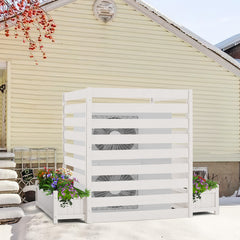 EROMMY 3 Panels No-Dig AC Unit Privacy Fence with Planter Box, 33" W x 39" H, Durable Outdoor Wood Screen to Hide AC & Trash with Floral Bed White