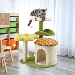 EROMMY 29" Cat Tree, Flower Cat Tower with Scraching Post & Cat Condo for Indoor Cats, Green