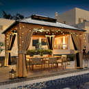 EROMMY 11'x 13' Hardtop Gazebo, Wood Outdoor Gazebo, Polycarbonate Double Roof, Netting and Curtains, Patio Gazebo-Erommy