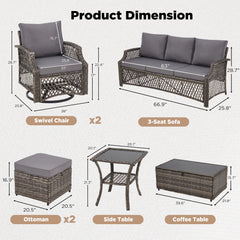 EROMMY 7 Piece Patio Furniture Set, Rattan Outdoor Sectional for Deck Backyard Porch (Gray)-Erommy