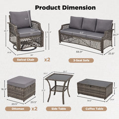 EROMMY 7 Piece Patio Furniture Set, Rattan Outdoor Sectional for Deck Backyard Porch (Gray)-Erommy