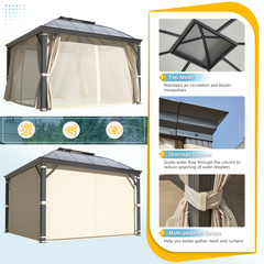 EROMMY 12' x 12' Hardtop Gazebo, Permanent Outdoor Aluminum Patio Gazebo with Aluminum Composite Double Arc Roof, Curtains and Netting Included-Erommy