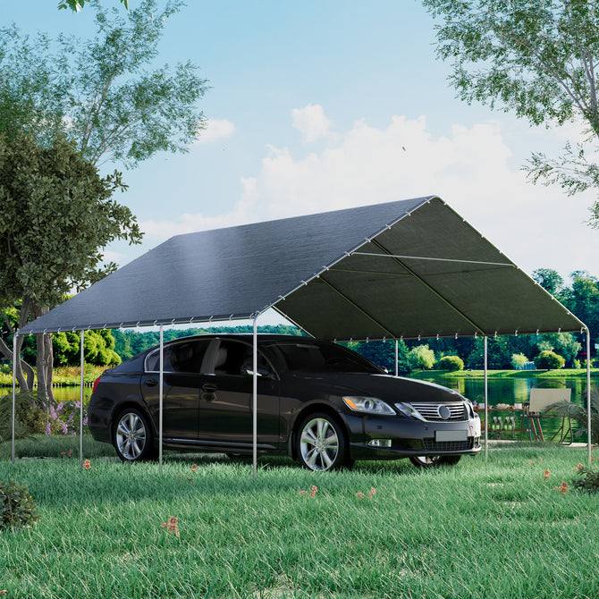 EROMMY 19.2x19.5 Heavy Duty Carport with Waterproof & UV Protected Garage Top Tarp Shelter Cover, Grey-Erommy