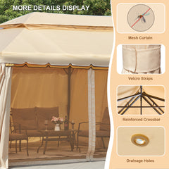 EROMMY 10x20 Outdoor Canopy Gazebo, Double Roof Patio Gazebo Steel Frame with Netting and Shade Curtains for Garden,Patio,Party Canopy, Beige