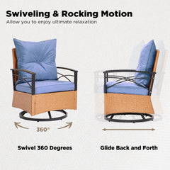 EROMMY 3-Piece Patio Swivel Rocker Set with Rattan Coffee Table, Blue-Erommy