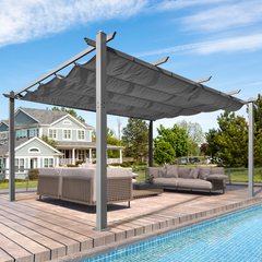 EROMMY 12 x 16 FT Pergola, Aluminum Pergola with Retractable Canopy, Upgraded Shelter with Adjustable and Removable Sun Shade Canopy for Patio, Garden, Deck, Black
