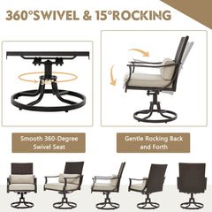 EROMMY 5-Piece Patio Dining Set, 4 Swivel Chairs & Large Round Table for Backyard, Deck, Patio