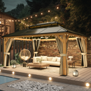 EROMMY Hardtop Gazebo 12'x16', Wood Gazebo with Black Double Polycarbonate Hardtop Roof, Outdoor Gazebo for Garden, Backyard Shade Permanent Canopy-Erommy