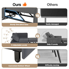 EROMMY 3 IN 1 Futon Sofa Bed Convertible Recliner Lounge for Living Room with Reclining Backrest, PU Leather, Gray-Erommy