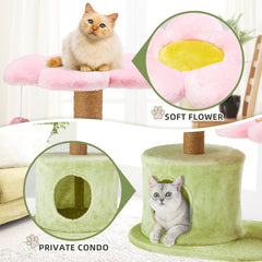 EROMMY Flower Cat Tree, 38" Cat Tower with Scratching Post, Cute Cat Condo House with Dangling Ball