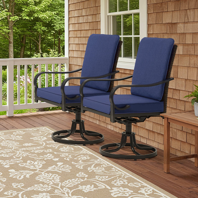 EROMMY Patio Swivel Chairs Set of 2, Heavy Duty Outdoor Dining Chairs with Full Rattan Backrest, Blue-Erommy