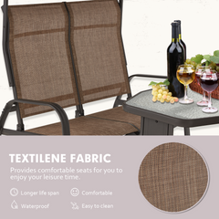 EROMMY 4-Seat Outdoor Glider Benches with Canopy, Retro Metal Glider Chair, Porch Swing with Aluminum Frame, Tempered Glass Tabletop-Erommy