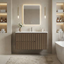 Erommy 36" Wall Mounted Single Bathroom Vanity With Ceramic Sink, Bathroom Vanity With Spacious Cabinet And 2 Soft-close Drawers, Brown