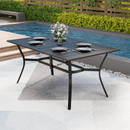 EROMMY 63"x38" Outdoor Dining Table for 6, E-Coated Metal w/ Umbrella Hole