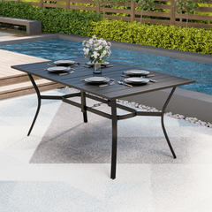 EROMMY 63"x38" Outdoor Dining Table for 6, E-Coated Metal w/ Umbrella Hole