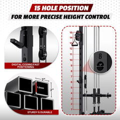 EROMMY Folding Squat Rack, Wall Mounted Power Rack with Cable Crossover Machine & LAT Pull Down Multi-Function Space-Saving Power Cage, Black
