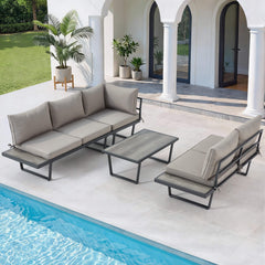 EROMMY Patio Conversation Sets, 4 Piece Outdoor Patio Furniture Set, Outdoor Furniture with Coffee Table, Gray