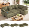 EROMMY 6-Seater Modular Sofa Bed with Reversible Storage Chaise Lounge, Corduroy U-Shaped Convertible Sleeper Couch Set , Green