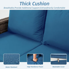 EROMMY 3 Piece Outdoor Swivel Chairs -Wicker Patio Bistro Table and Chairs Set, Navy Blue-Erommy