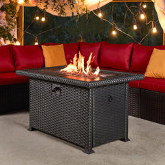 EROMMY 44" Patio Propane Fire Pit Table with Wind Guard, Black-Erommy