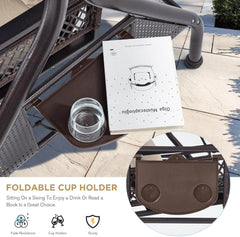 EROMMY 3-Person Outdoor Wicker Porch Swing Bed for Patio Khaki-Erommy