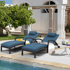EROMMY Chaise Lounge Chairs for Outside, PE Rattan Wicker Patio Pool Lounge Chair, 2 Pcs Dark Blue-Erommy