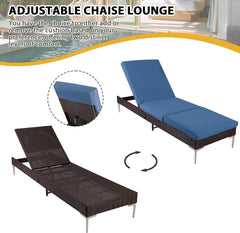 EROMMY Outdoor Chaise Lounge Chair Set of 2 with Adjustable Backrest, Navy Blue