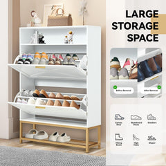 Shoe cabinet with 2 flip drawers and open storage, white | erommy