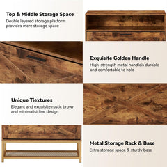 Shoe racks with 2 flip drawers and open storage, brown | erommy