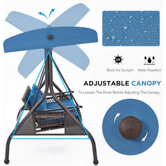 EROMMY 3-Person Outdoor Wicker Porch Swing Bed for Patio Blue-Erommy