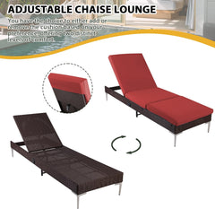 EROMMY Outdoor Chaise Lounge Chair Set of 2 with Adjustable Backrest, Burgundy