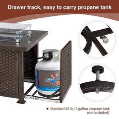 EROMMY 44 in Patio Propane Gas Fire Pit Table with Glass Wind Guard, Dark Brown-Erommy