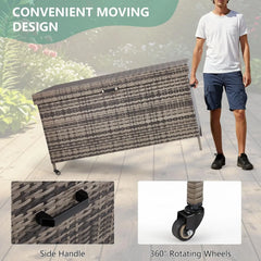 EROMMY 240 Gallon Wicker Deck Box with Wheels, Outdoor Storage Box with Liner Patio Waterproof Deck Storage Box Wicker Chest Storage Trunk Rattan Pool Container for Garden, Balcony, Yard, Grey