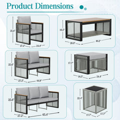 EROMMY 5 Pieces Outdoor Metal Furniture Set with Coffee Table & Side Table, Grey-Erommy
