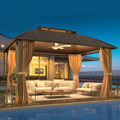 EROMMY 10' x 13' Hardtop Gazebo with Galvanized Steel Roof, Double Arc Roof Gazebo with Aluminum Frame-Erommy