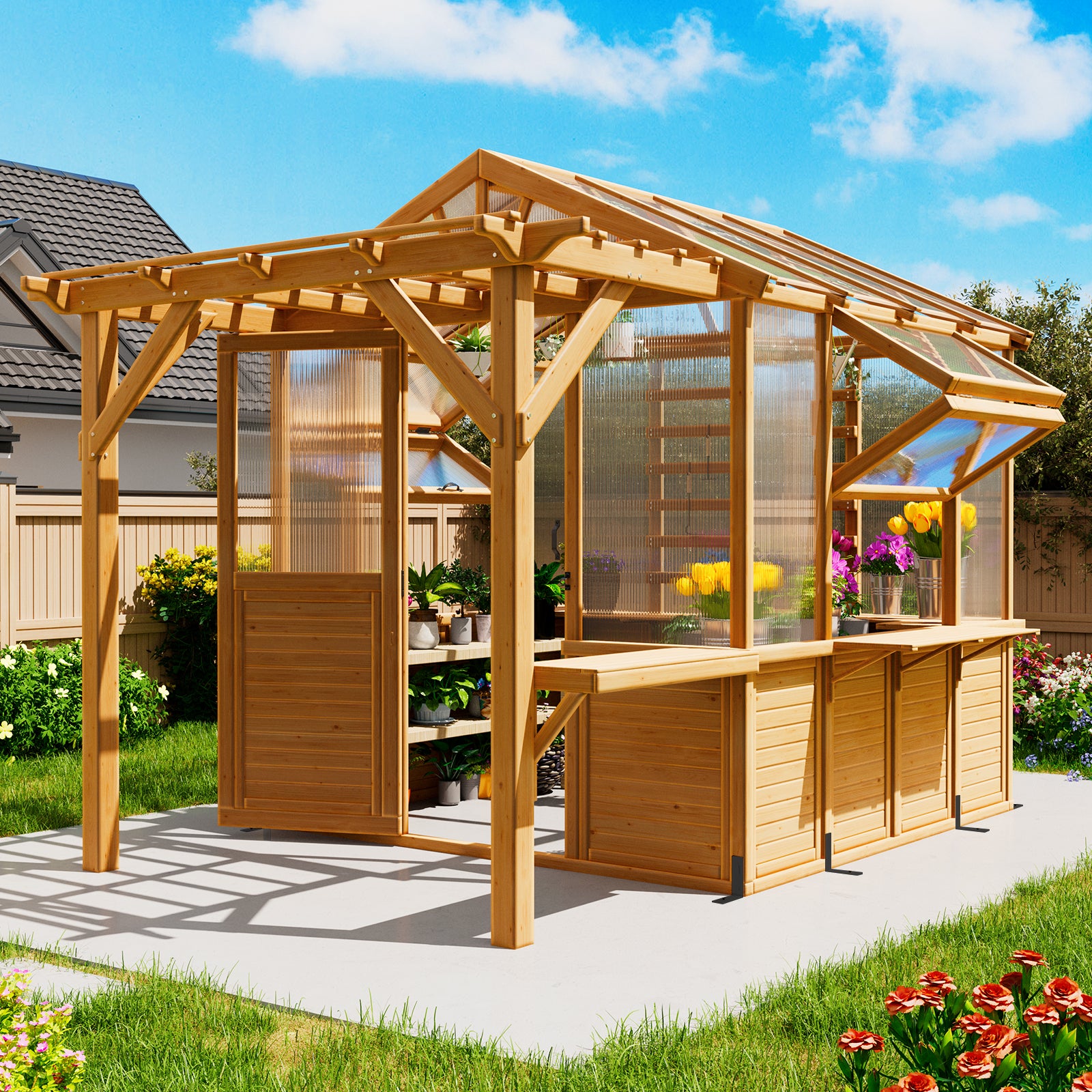 ミツウマ　クリーンルーム EROMMY 7x11 FT Spruce Wood Greenhouse with Pergola, Walk-in