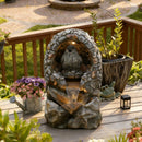 EROMMY Outdoor Water Fountain - Rock-Hollow Bird Outdoor Waterfall Fountain with LED Lights Effect for Patio Deck Yard Home,Gray
