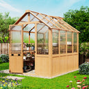 EROMMY 6x8 FT Wooden Greenhouse for Outdoors, Walk-in Greenhouse Kit with 4mm Polycarbonate Panels, Adjustable Roof Vent, Lockable Door, Outdoor Greenhouse for Backyard Garden