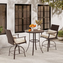 EROMMY 3 Piece Outdoor Patio Set, High Top Patio Bar Set with Round Table and 2 Swivel Dining Chairs with Lumbar Pillow, Beige-Erommy