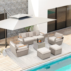 Erommy 6 Pcs Patio Furniture Set with Thick Cushion and Coffee Table, Light Gray-Erommy