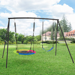 EROMMY Heavy-Duty A-Frame Metal Swing Set, 440lbs Capacity, Includes Saucer & Belt Swings, Outdoor Playground for Kids-Erommy
