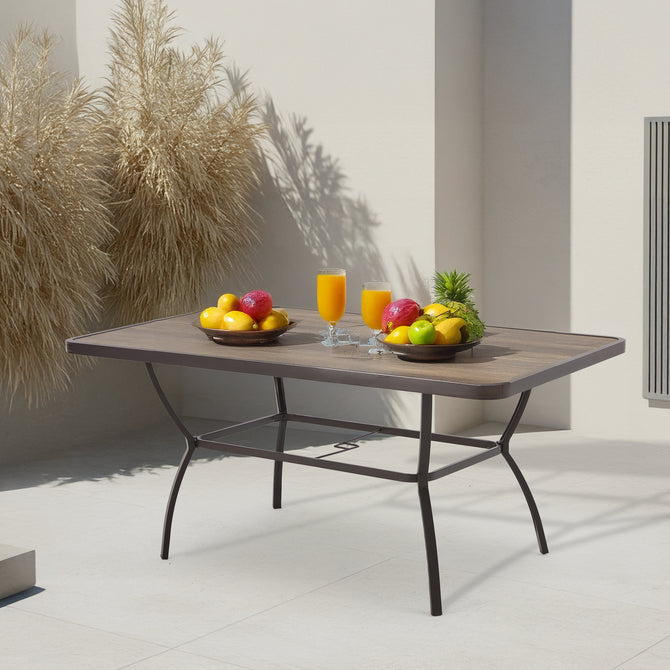 EROMMY 63 Inch Outdoor Patio Dining Table for 6, Rectangle Metal Patio Table with 1.96 Inch Adjustable Umbrella Hole-Erommy