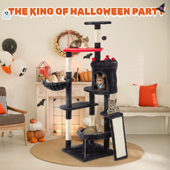 EROMMY Gothic Tall Cat Tree, 61 inch Multi-level Cat Tower for Cats Indoor, Spooky Hanging Toy and SIsal Scratching Post Included, Multi-Level Platform, Halloween Decor-Erommy