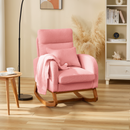 EROMMY Solid Wood Rocking Chair with Cushion & Blanket, Pink, High Legs-Erommy