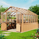 EROMMY 8x12 FT Wooden Greenhouse for Outdoors, Large Walk-in Greenhouse Kit with 4mm Polycarbonate Panels, Adjustable Roof Vent, Lockable Door, Outdoor Greenhouse for Backyard Garden