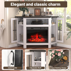 EROMMY 48" Corner Fireplace Cabinet with 23" Electric Fireplace, Deep Walnut-Erommy