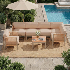 EROMMY 7 Pieces Patio Sectional Furniture Set, Aluminum Frame Outdoor Conversation Set with Single seat, 6" Thick Cushions & Coffee Table, Beige