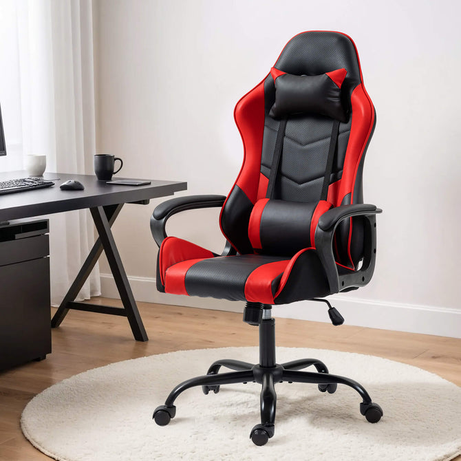 Erommy Gaming Chair, Ergonomic Computer Gamer Chair with Massage Lumbar Support & Rocking High Back, Height Adjustable, Red-Erommy