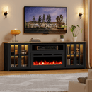 EROMMY 97 Inch Fireplace TV Stand with 42" Electric Fireplace, Fireplace Entertainment Center Media Console, Long TV Stand for Living Room, Television Stands for 100 Inch TV, Black